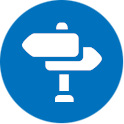 Directional signpost icon inside a blue circle.